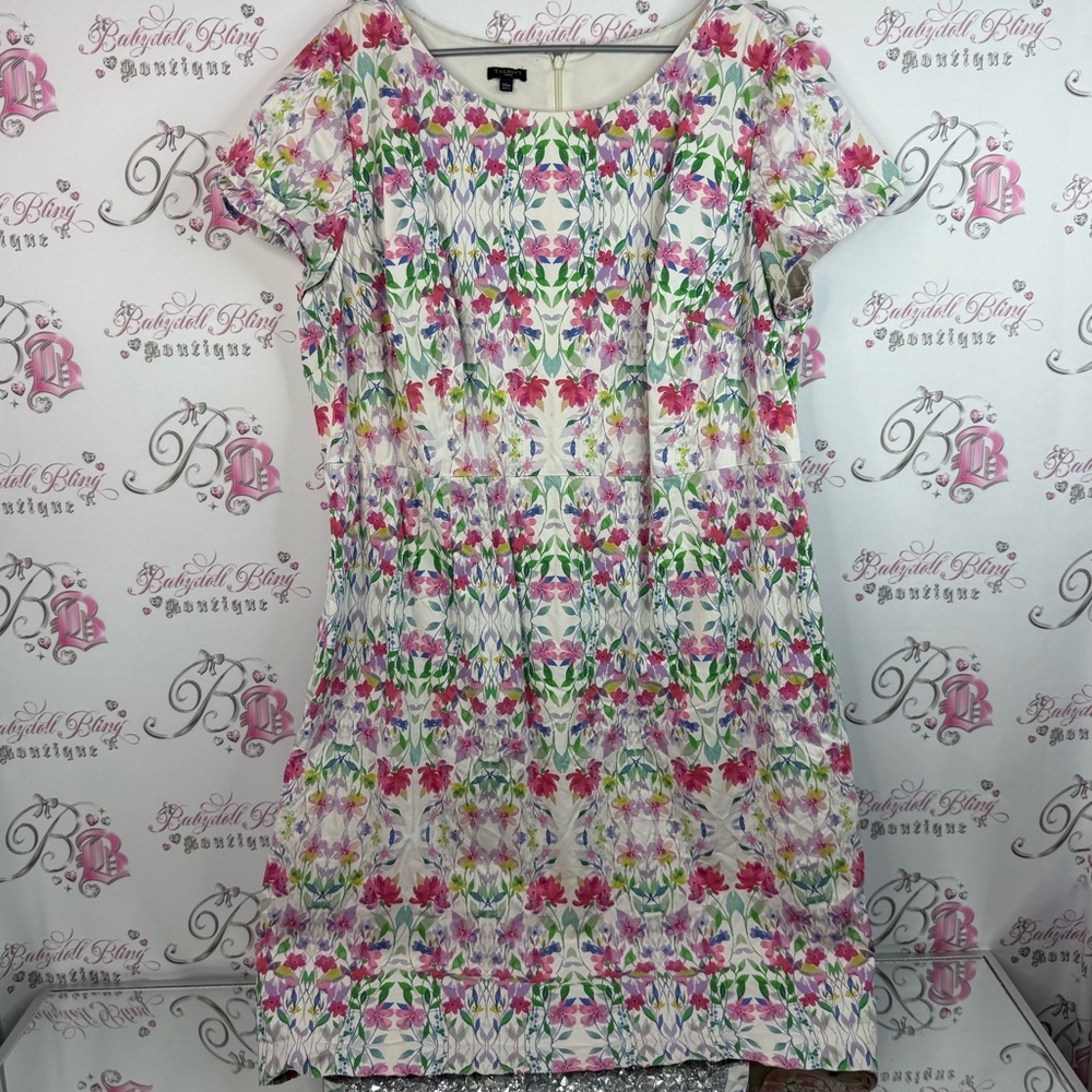 Talbots dress flowers leaves, Floral Pink and Green purple Dress
